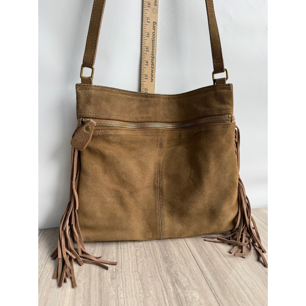 Margot New York Genuine Leather Fringe Hobo Bag Brown Suede Boho Western Purse